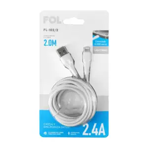 Cable reforzado fol de 2m con entrada usb a lightning para carga y si…