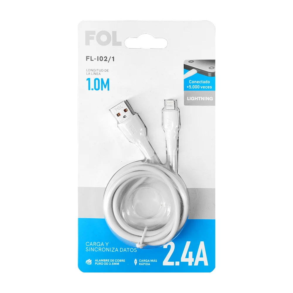 Cable reforzado fol de 1m con entrada usb a lightning para carga y si…