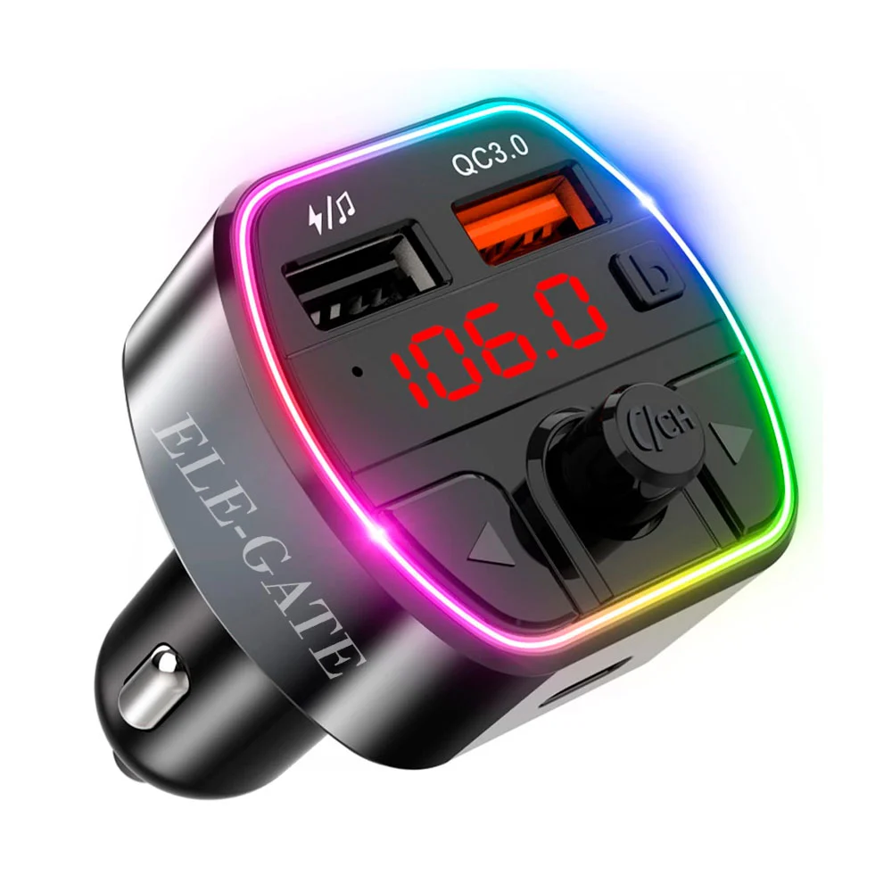 Transmisor fm bluetooth 5.0 con luz led rgb y 2 puertos usb para auto…