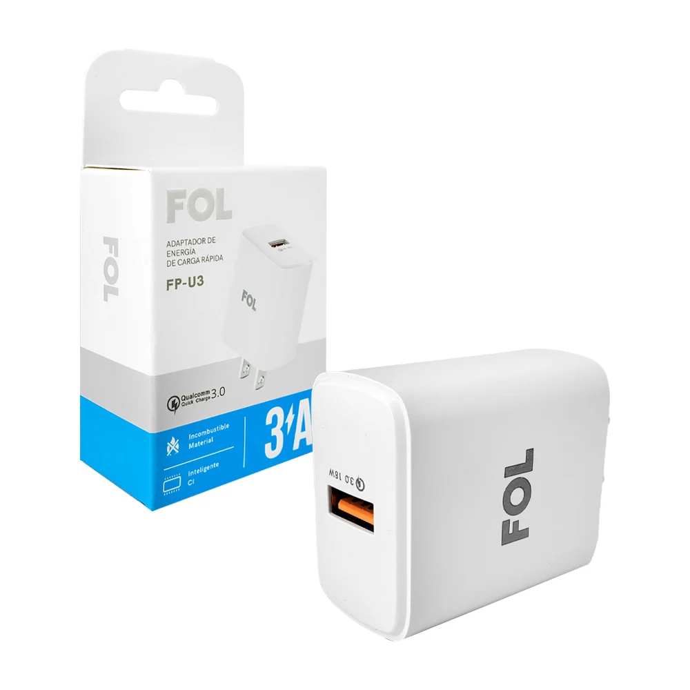 Cubo cargador fol con puerto usb de carga rápida 3.0a, 18w / fp-u3