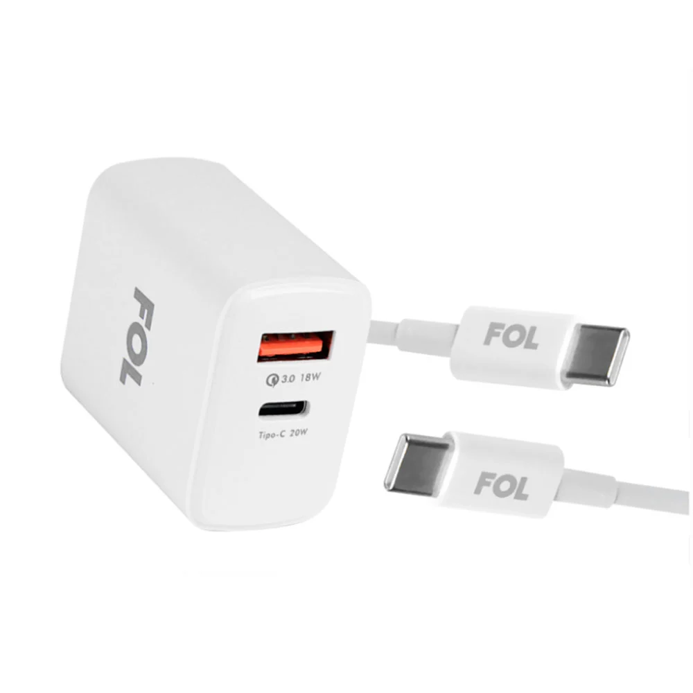 Cubo cargador con puerto usb y usb-c + cable con entrada tipo c a tip…