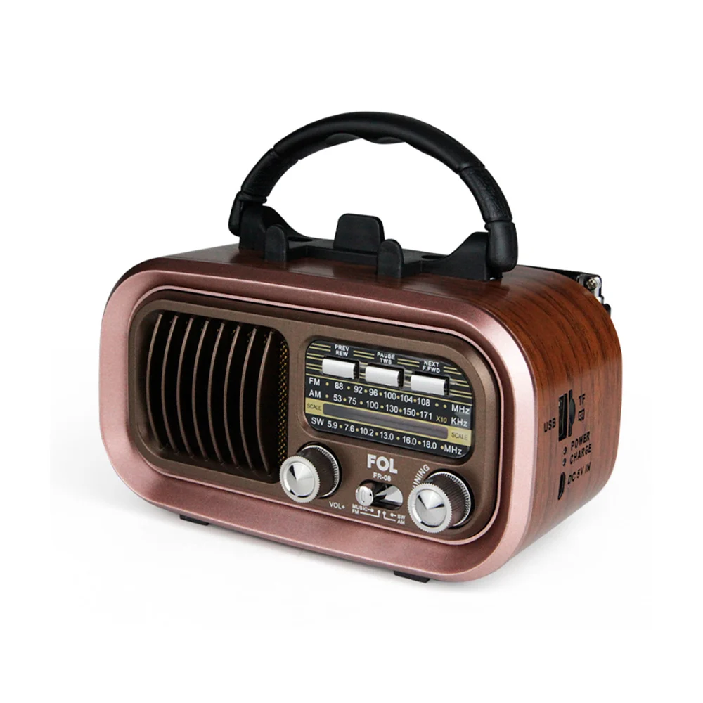 Bocina bluetooth fol estilo radio retro con radio fm, puerto usb-tf y…
