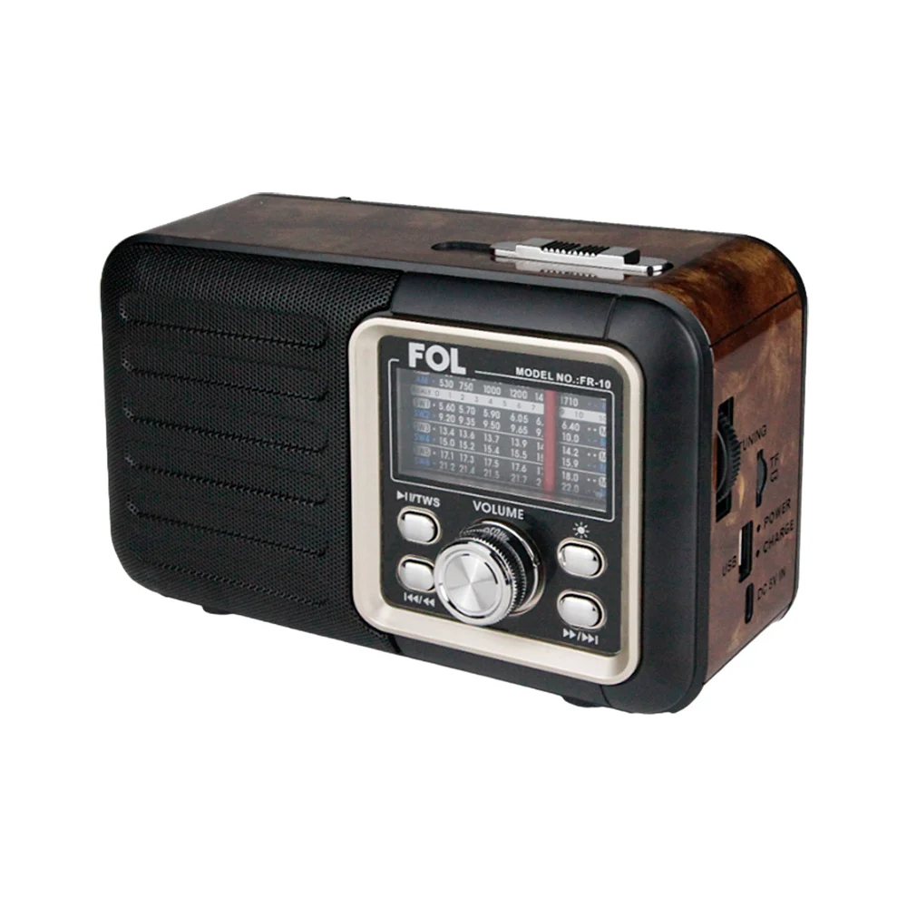 Bocina bluetooth fol estilo radio retro con radio fm, luz rgb, correa…