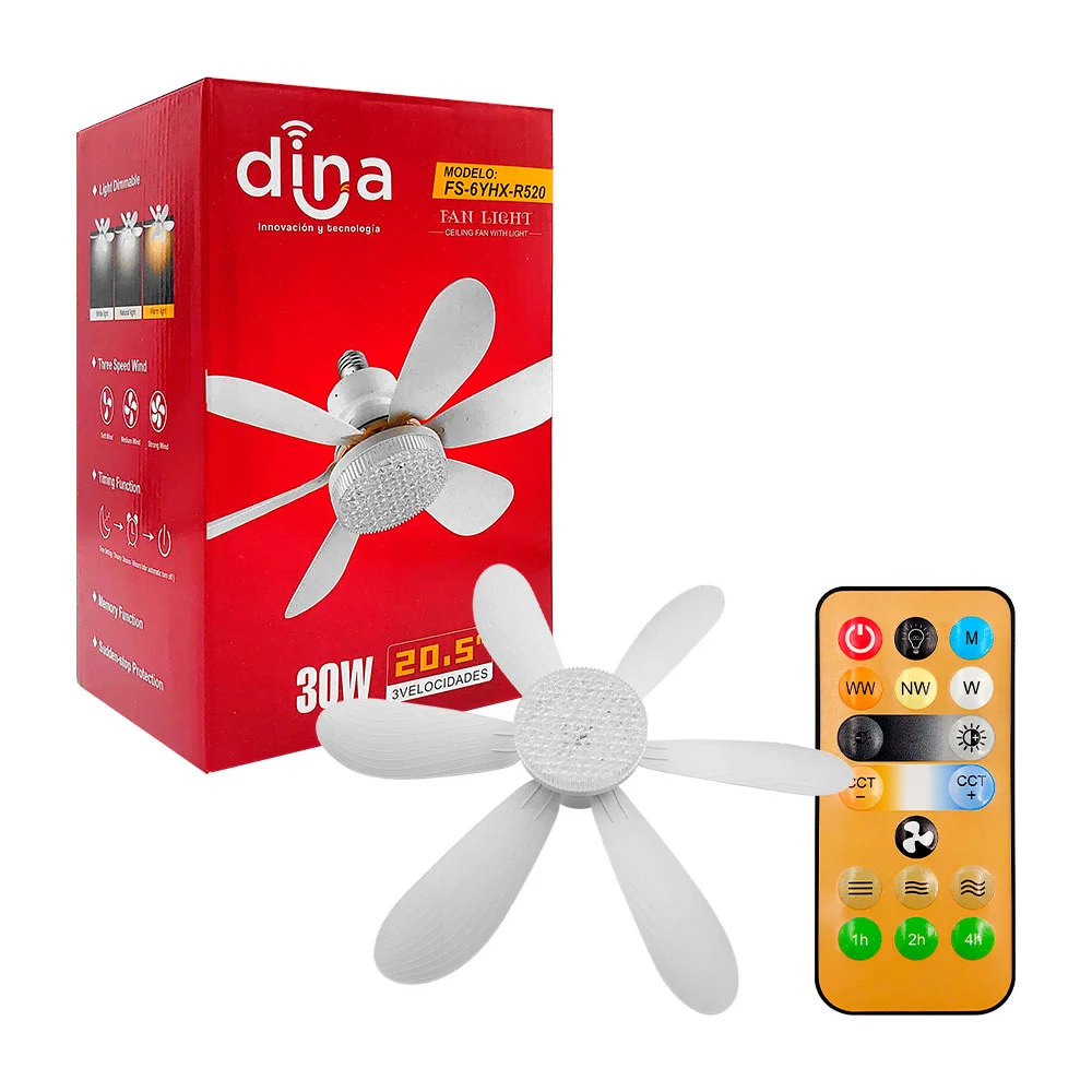 Foco ventilador dina con 6 aspas de plástico y control remoto, 3 modo…