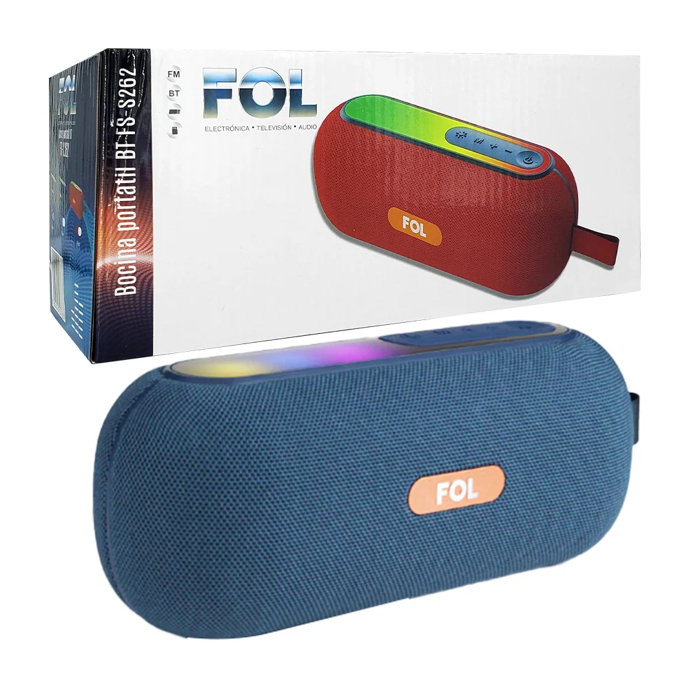 Bocina cilíndrica bluetooth fol con luz rgb, agarradera + ranuras par…