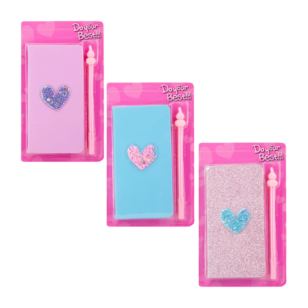 Cuaderno con o sin diamantina corazón con estrellas o frutas + pluma,…
