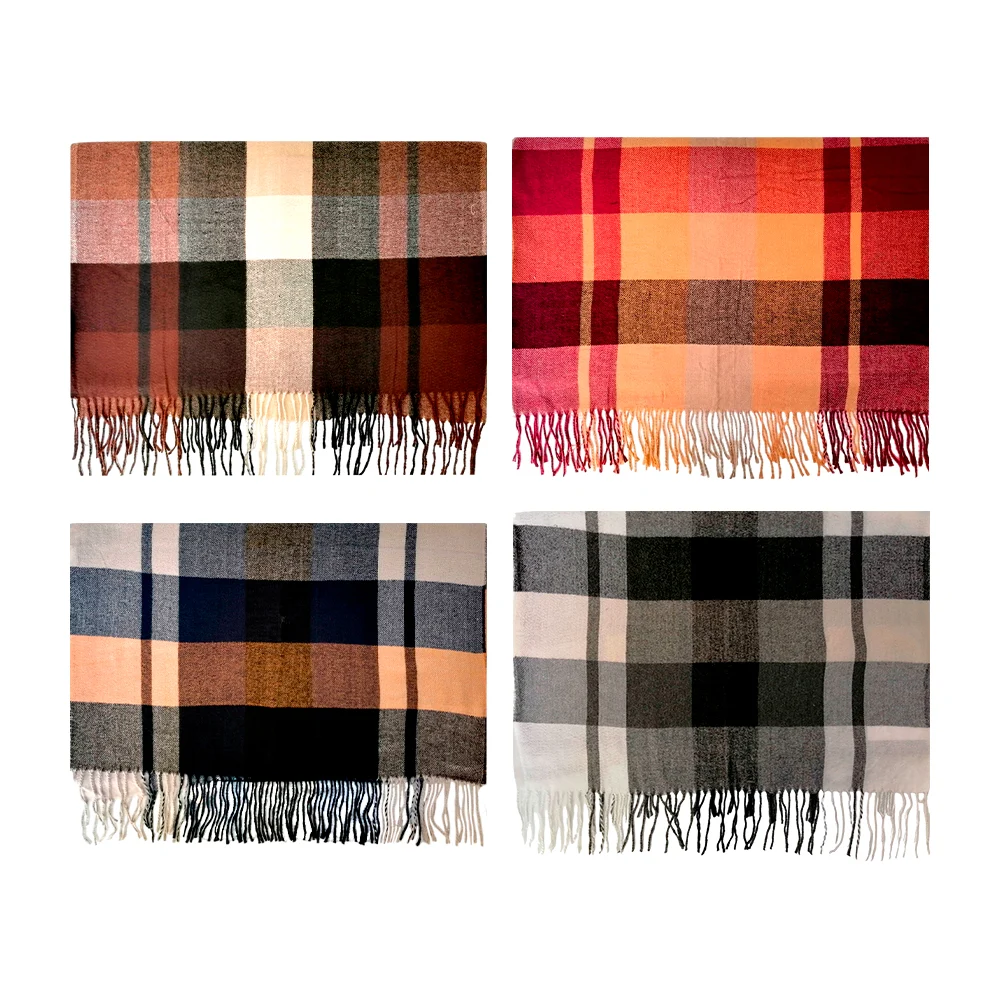 Pashmina tipo chal con tela de algodón y diseño de cuadros 180x70cm, …