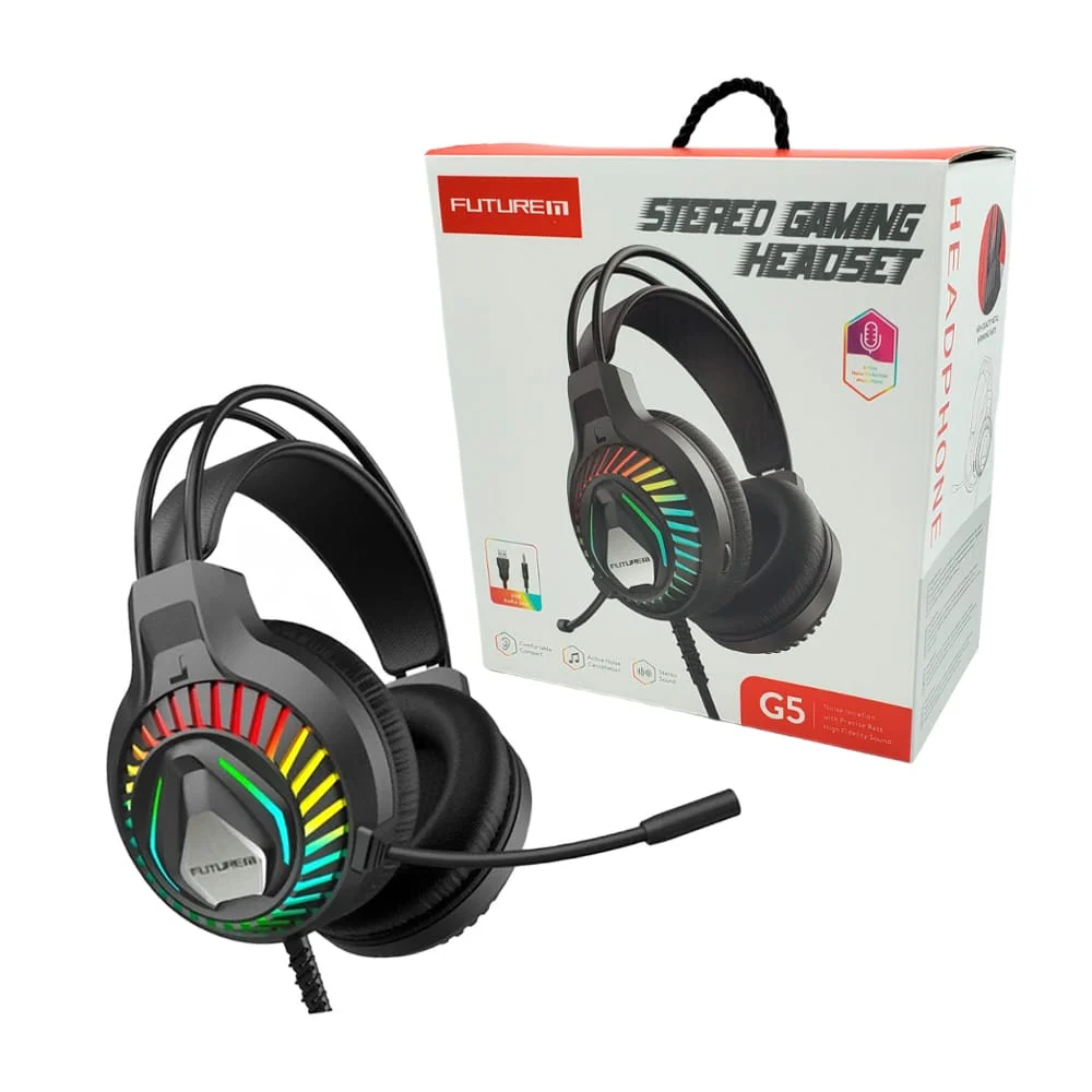 Audífonos alámbricos de diadema, gamer, con luces led rgb, micrófono,…