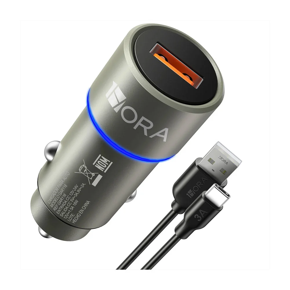 Cargador para carro 1hora con cable usb a entrada tipo-c de 3.0a en c…