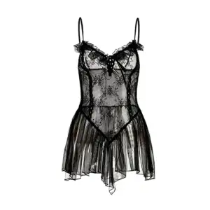 Conjunto de lencería, con vestido tipo babydoll y tanga, con detalles…