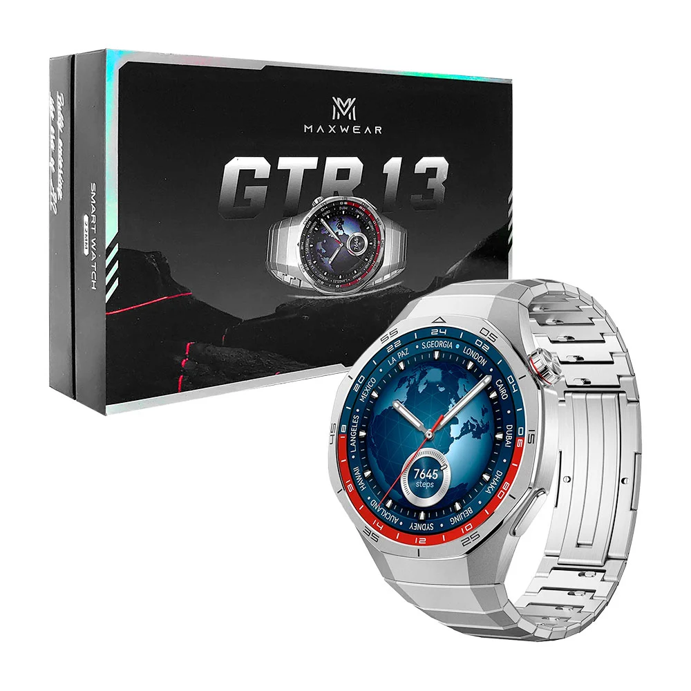 Smartwatch redondo metálico con juego de 2 correas, cargador magnetic…
