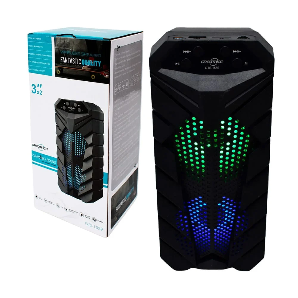 Bocina bluetooth greatnice 3x2 pulgadas con luz y ranuras para usb y …
