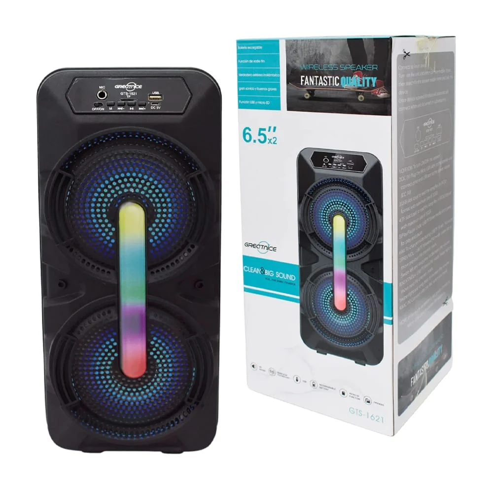 Bocina bluetooth greatnice de 6.5x2 pulgadas con luz rgb y ranuras pa…