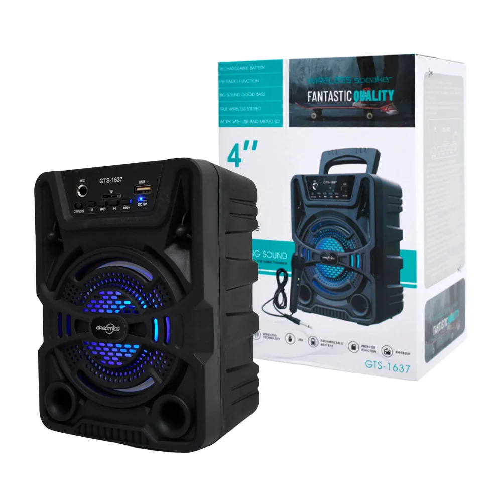 Bocina bluetooth de 4 pulgadas con puerto usb-sd, fm, luces rgb y mic…