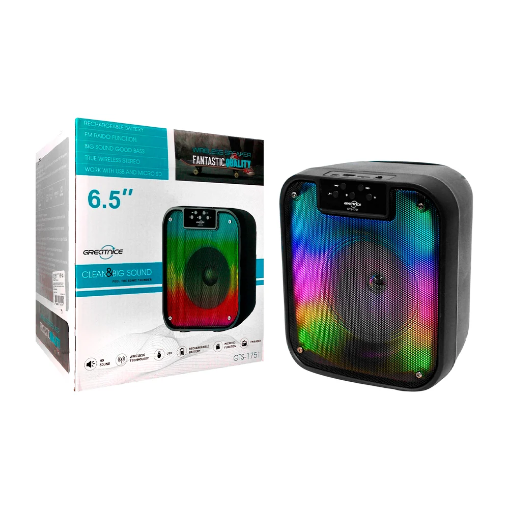 Bocina bluetooth de 6.5 pulgadas con luz rgb y ranura para usb y tf /…