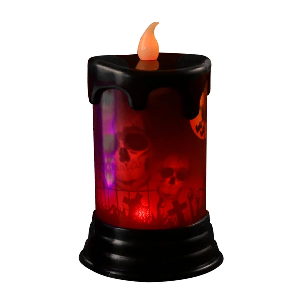 1pza Lámpara tipo vela decorativa con estampado de halloween y luces …