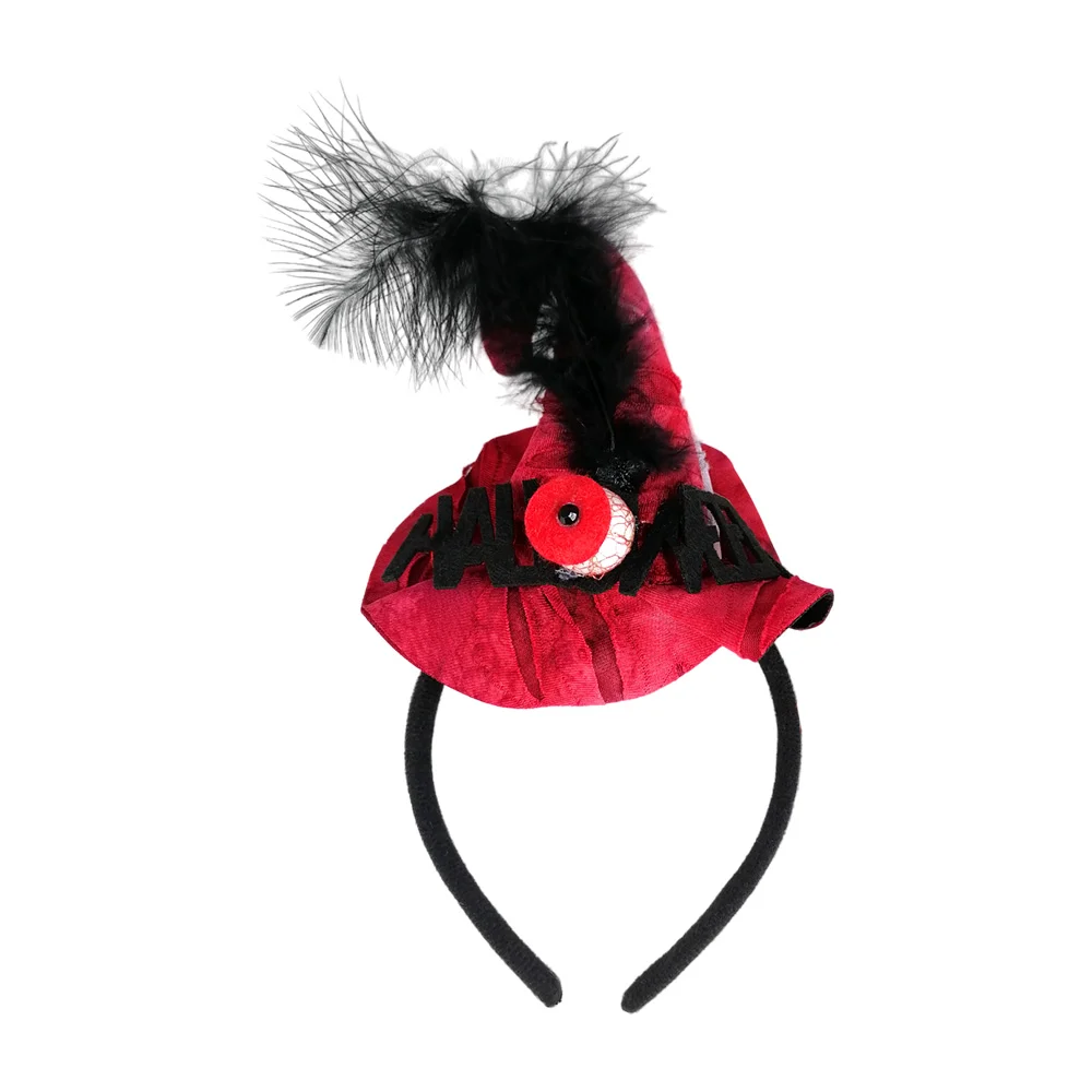 1pza Diadema con sombrero de bruja, ojo, pluma y frase de halloween / gui-2589