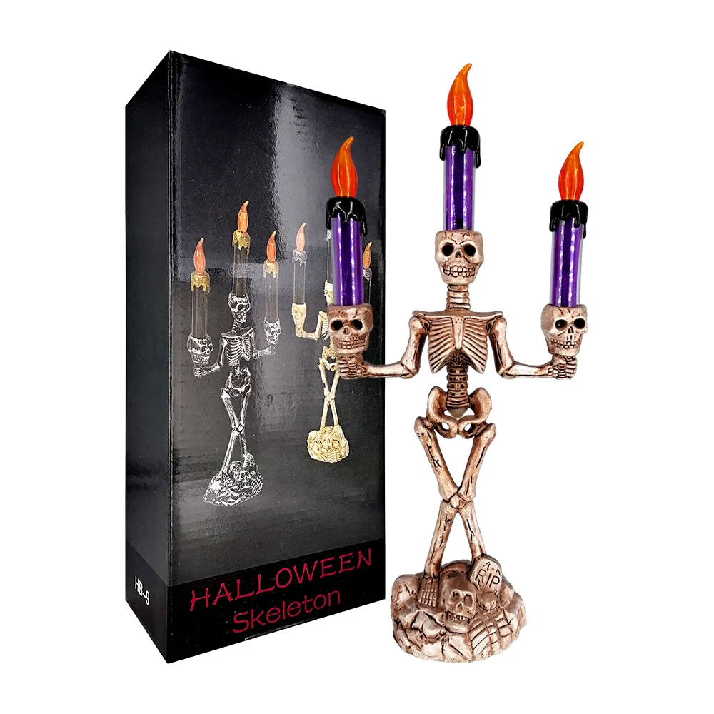 Lámpara decorativa con diseño de calavera con 3 velas para fiesta de halloween, 28cm, variedad de colores / halloween skeleton / gui-3117