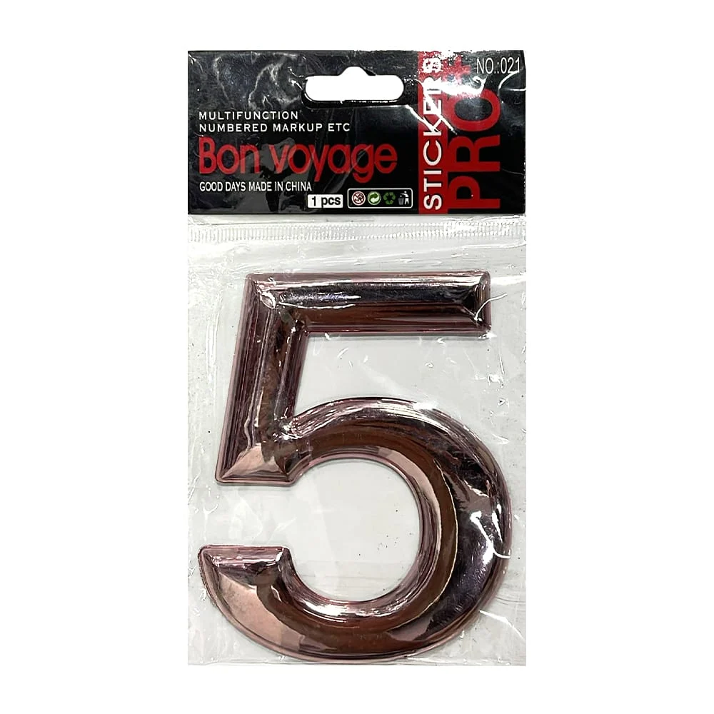 Placa metálica para exterior en forma de número 3d en color bronce, v…