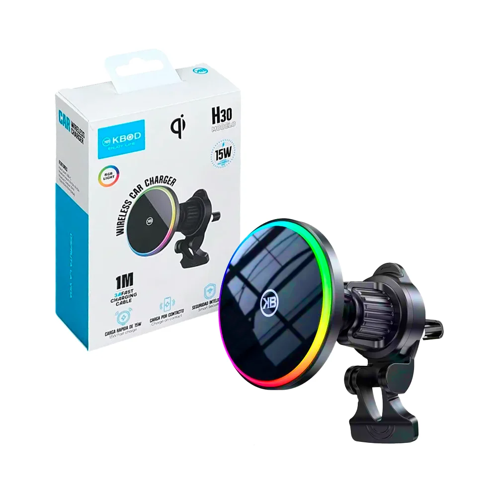 Soporte de celular magnético para coche, iluminación rgb, carga inalá…