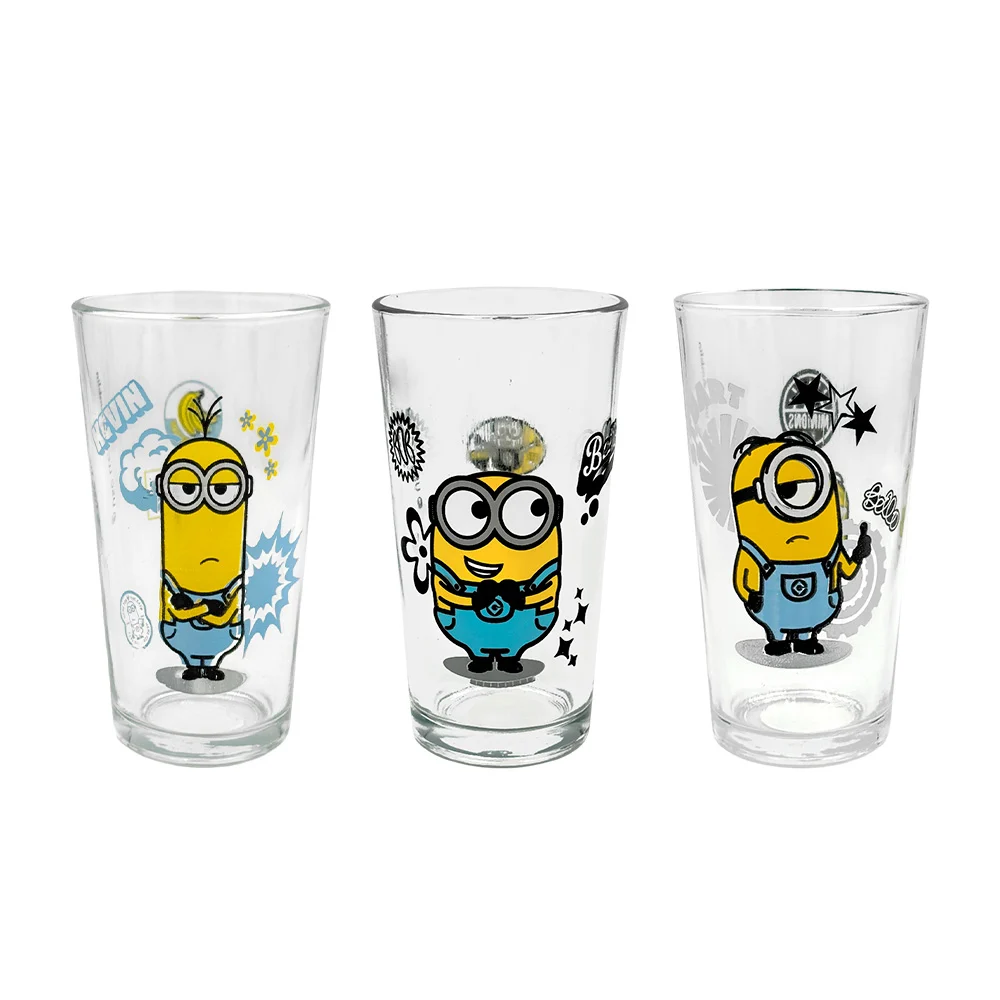 Vaso de vidrio redondo transparente con diseño de minions y capacidad…