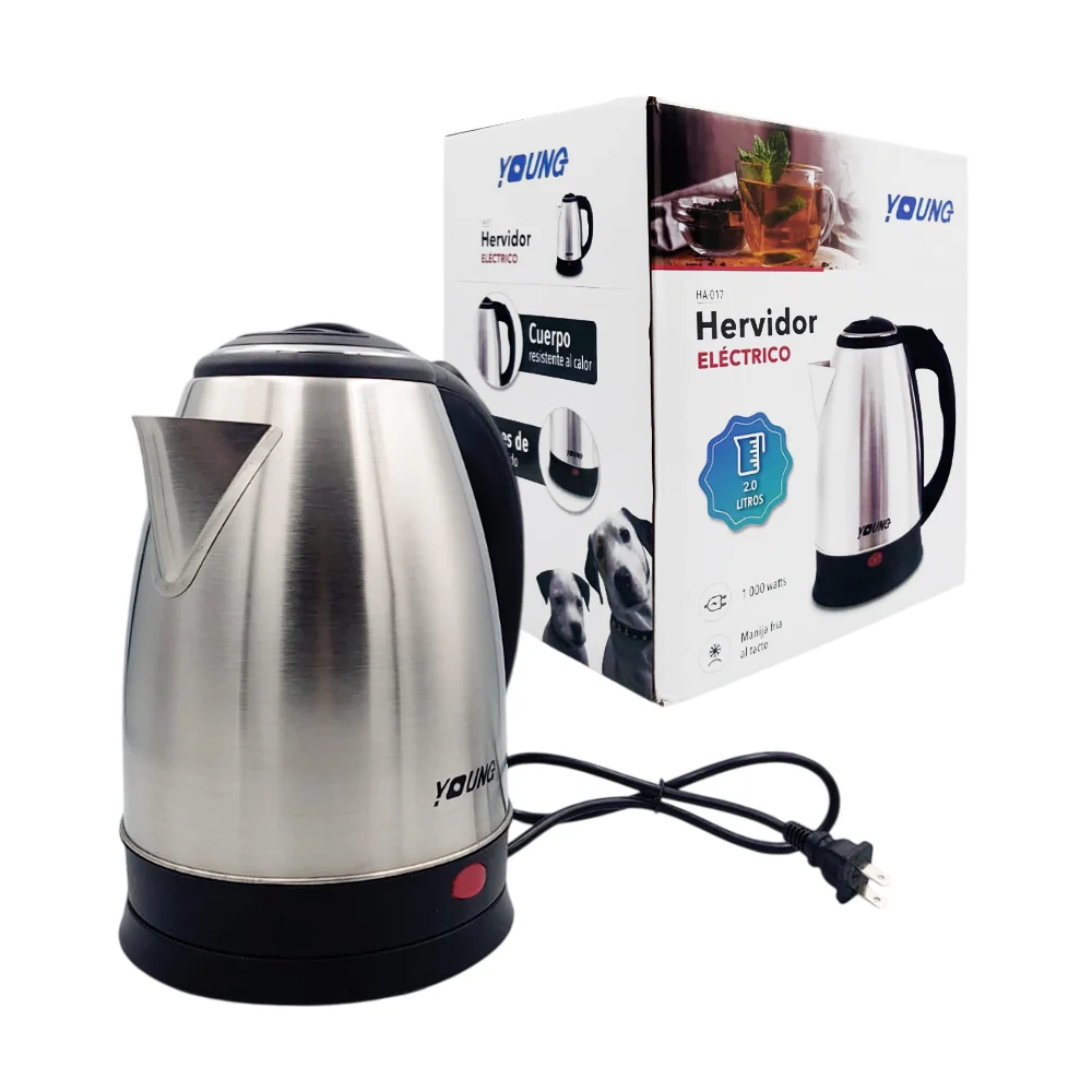 Hervidor eléctrico tipo jarra de acero inoxidable con capacidad de 2 litros / hervidor eléctrico young / ha-017 / ha017