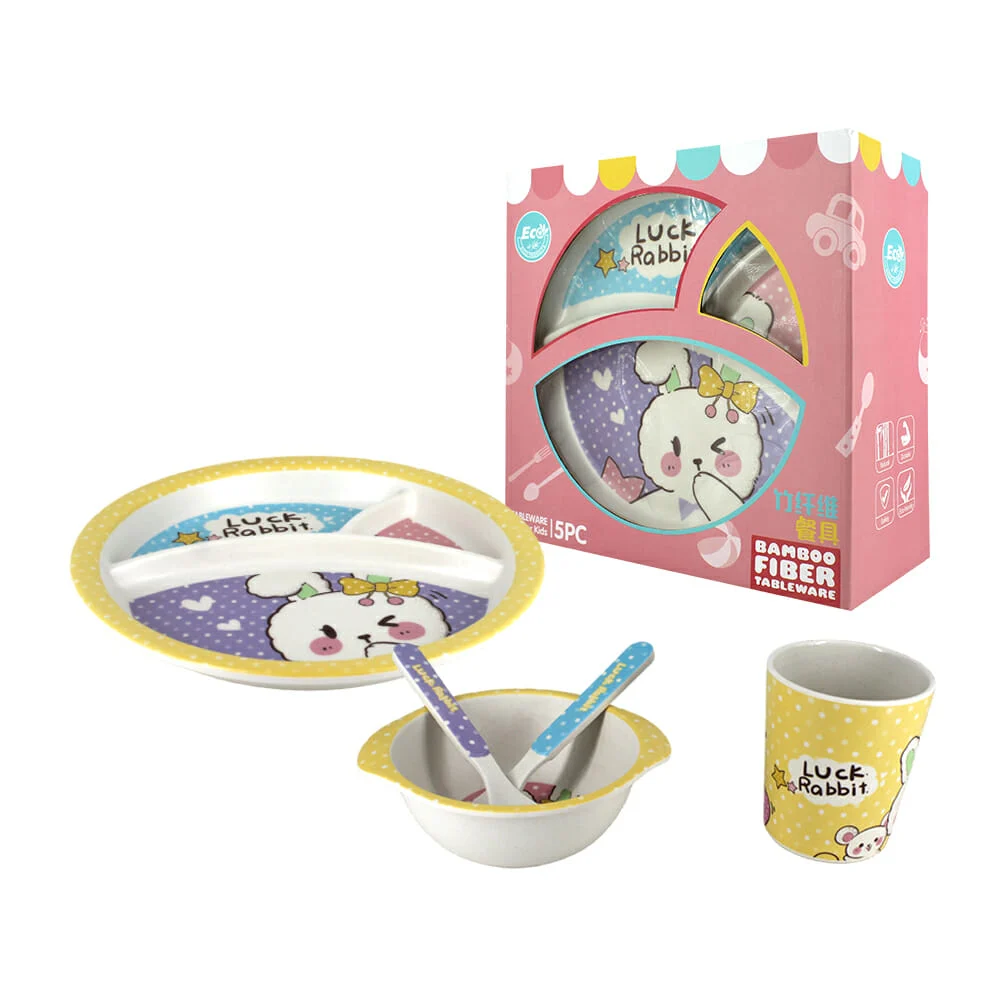 Juego de vajilla infantil de fibra de bambú, 5 pzas, variedad de diseños / hb-856