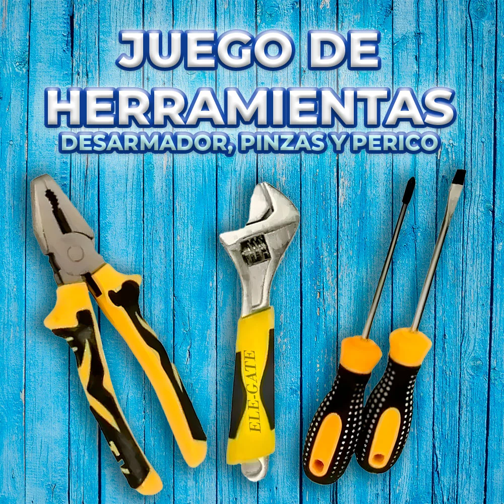 Kit de herramientas con llave perica, pinzas, desarmador de cruz y pl…
