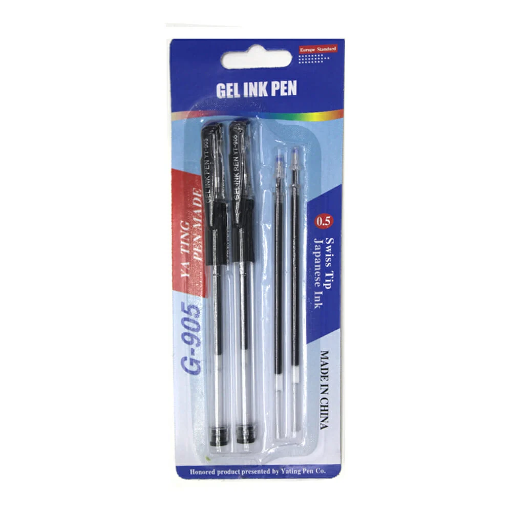 Set de 2 plumas bolígrafos gel ink pen con 2 repuestos de tinta negra…