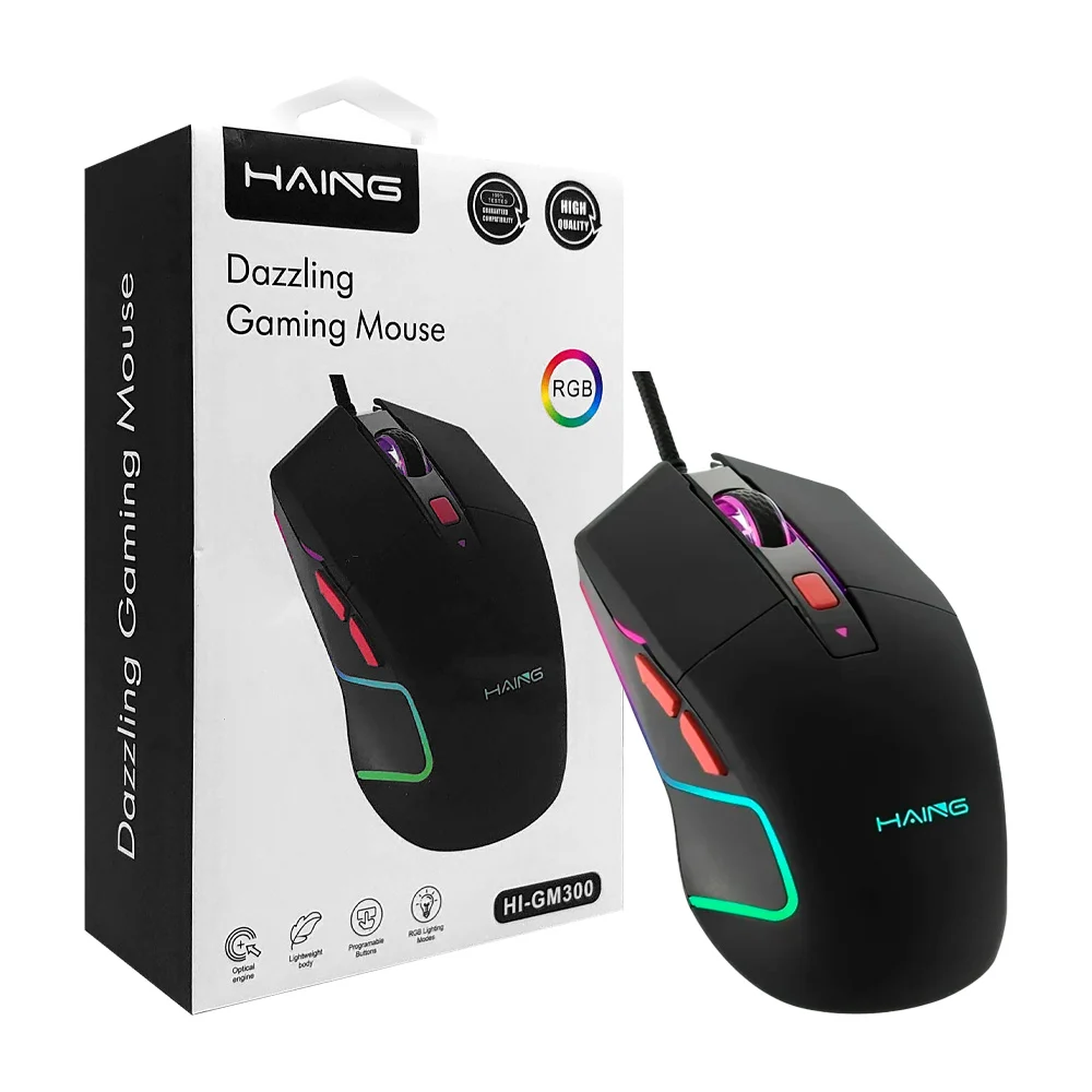 Mouse alámbrico gamer haing con botones programables y luz led rgb, 2…