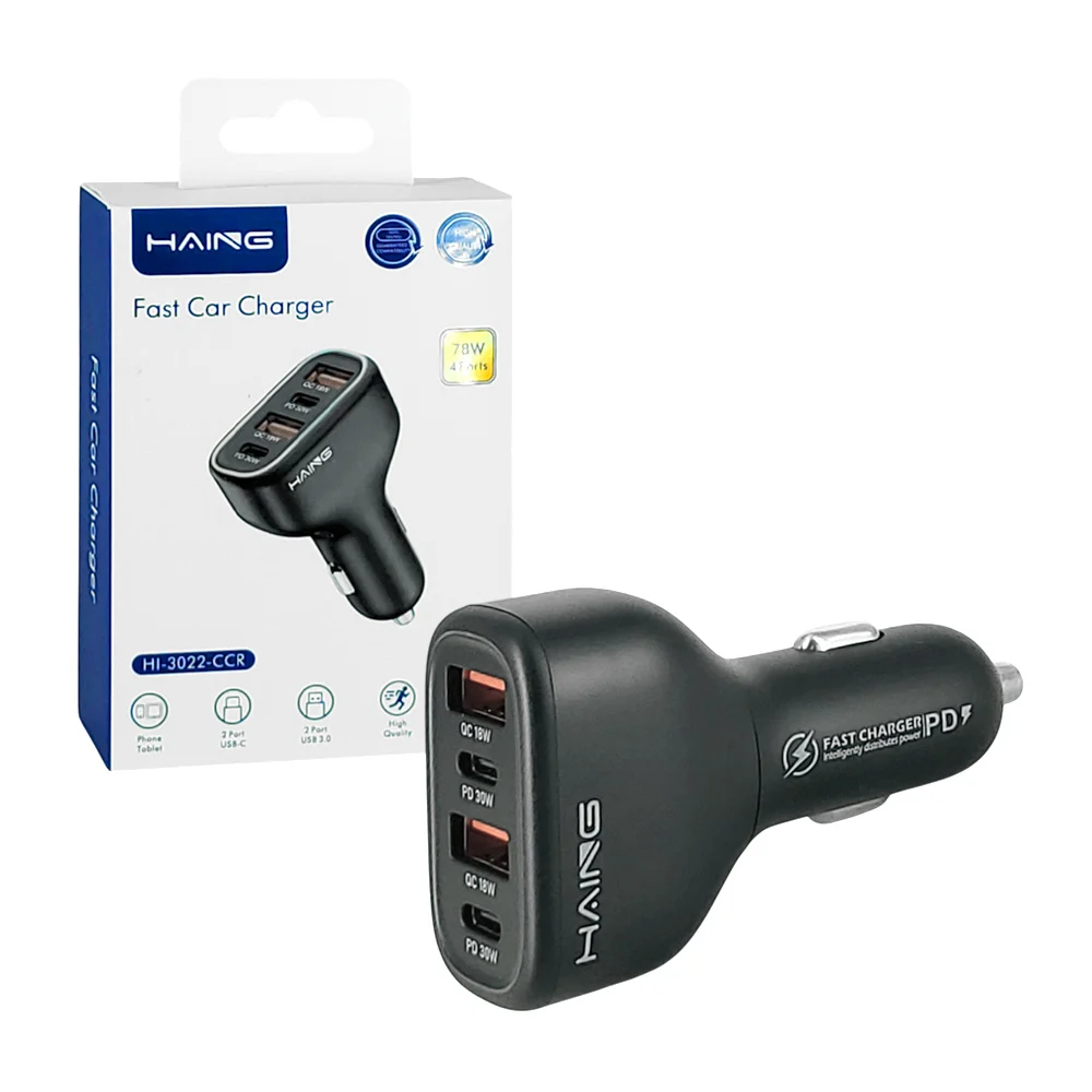 1pza Cargador para coche haing, con 4 puertos conectores, 2 tipo c, 2…