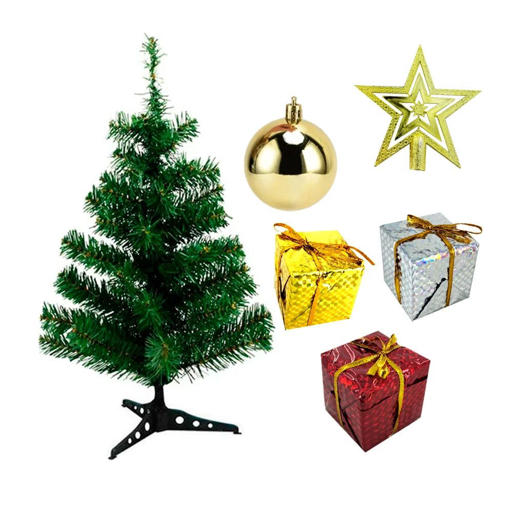 Juego árbol / pino de navidad pequeño 40cm en color verde con regalos, esferas y estrella, variedad de colores / hl-adn8315