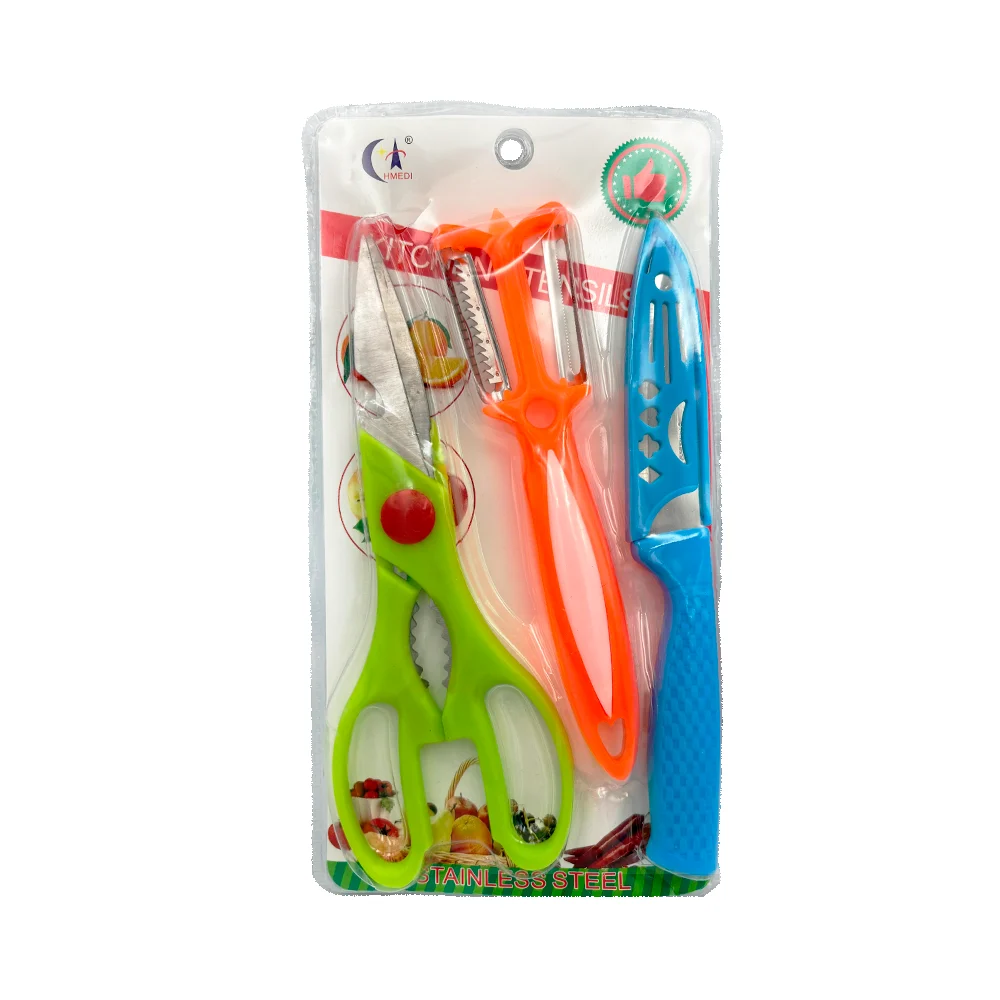 Juego con 3 utensilios de cocina, tijeras, pelador doble y cuchillo, …