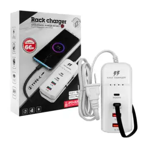 Multicontacto de carga rápida con cable tipo c + 2 puertos usb y 2 pu…