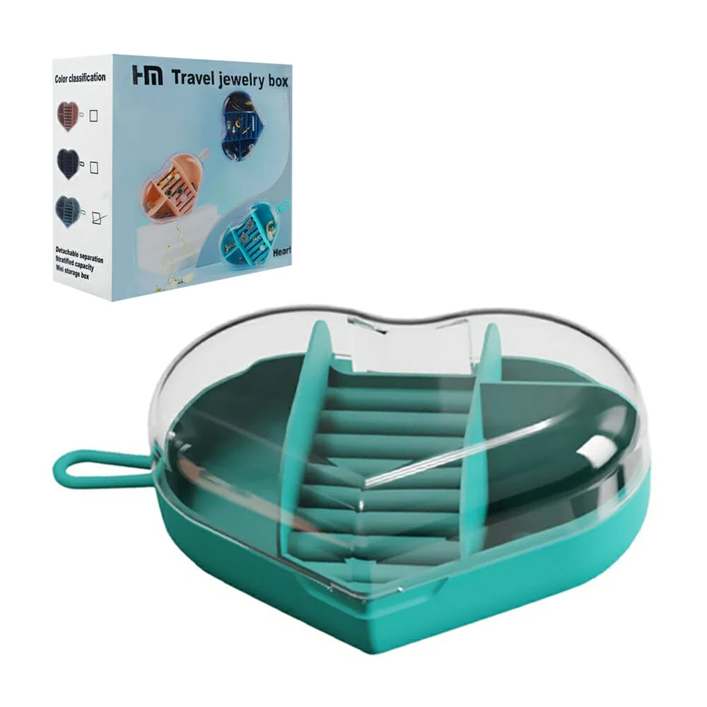 Joyero estuche de plástico en forma de corazón con compartimentos, variedad de colores / hm-1026