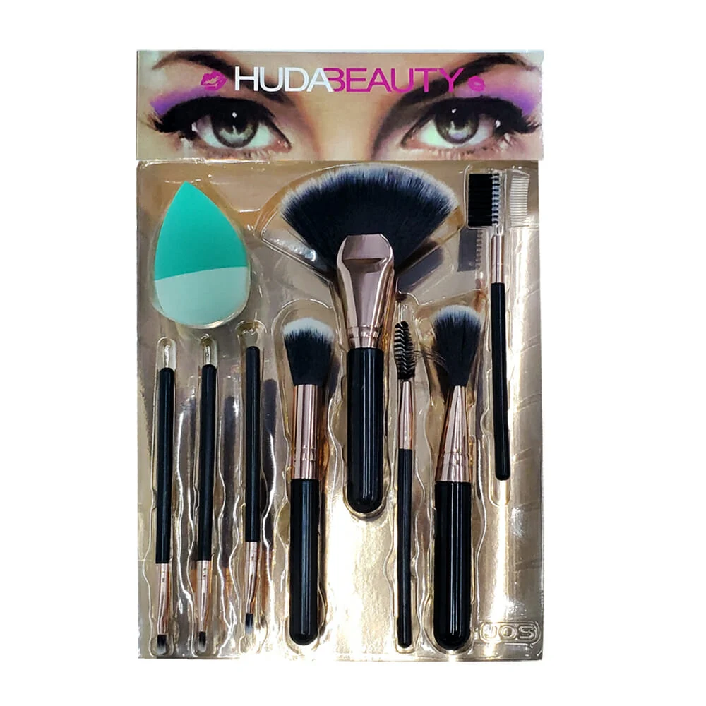 Caja con esponja y 8 brochas huda beauty para aplicar maquillaje / hn…