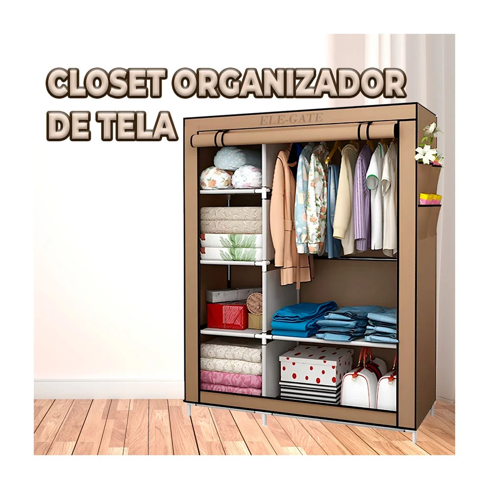 Closet organizador de tela con estructura de metal con 5 compartiment…