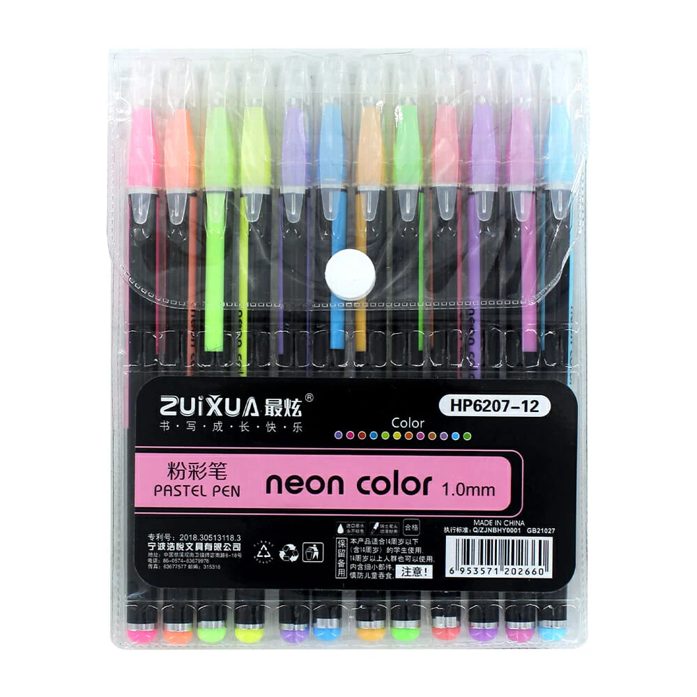 Estuche con 12 plumas de gel en tonos neón / hp6207-12 / c024-s / neo…