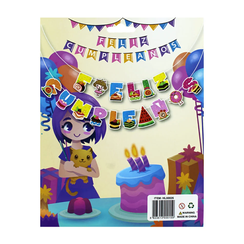 Guirnalda / banderín feliz cumpleaños con diseño de postres