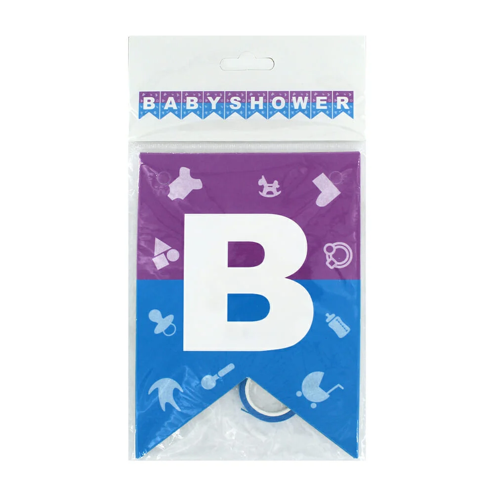 Banner - banderín temático Baby Shower, bicolor, con listón, variedad…
