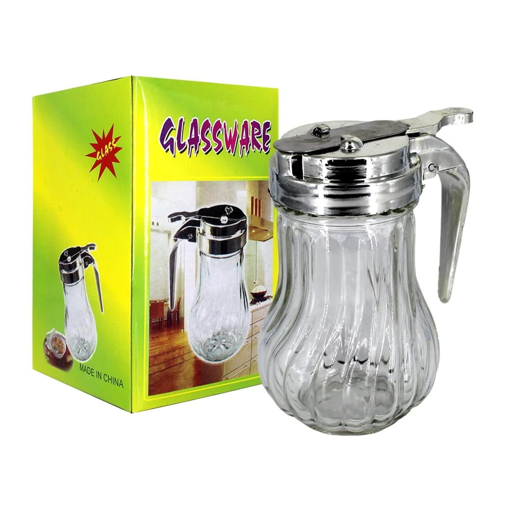 1pza Frasco mielero de cristal transparente con agarradera metálica /…