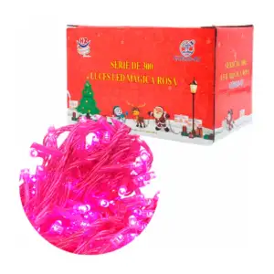 Serie de cable rosa de 15 metros con 300 luces navideñas en color ros…
