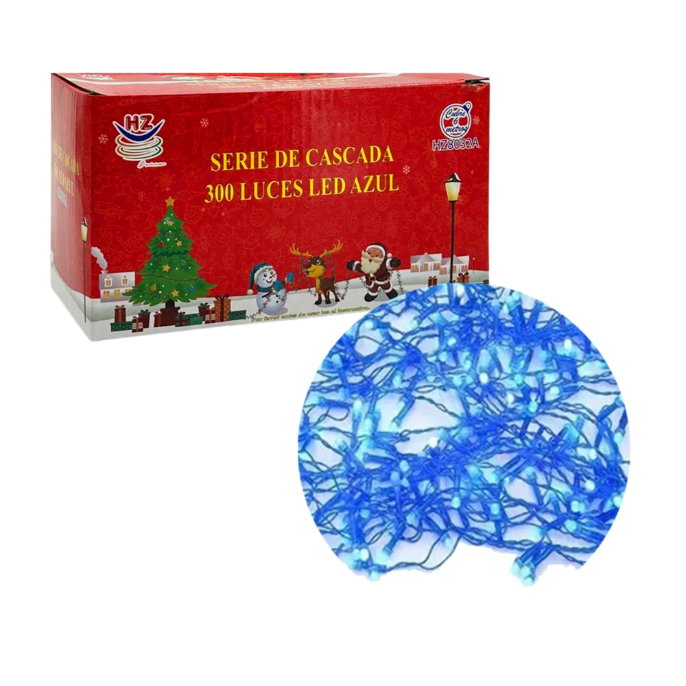 Serie cascada de cable azul de 6 metros con 300 luces navideñas en co…