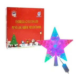 Estrella para punta de árbol con 21 luces navideñas en tono multicolo…