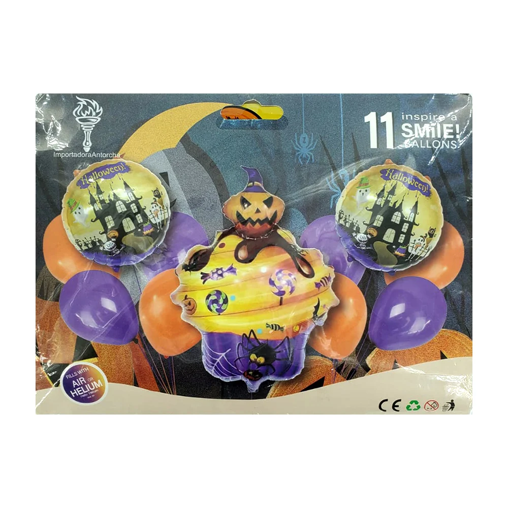 Set 11 globos con temática de halloween con diseño de cup cake con calabaza / inn-wxtz-206