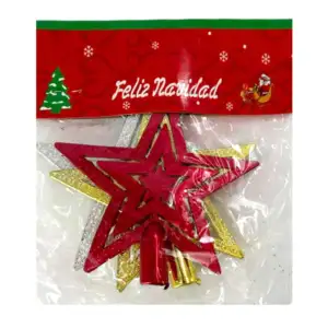 Paquete con 3 estrellas para árbol navideño con diseño metálico, vari…