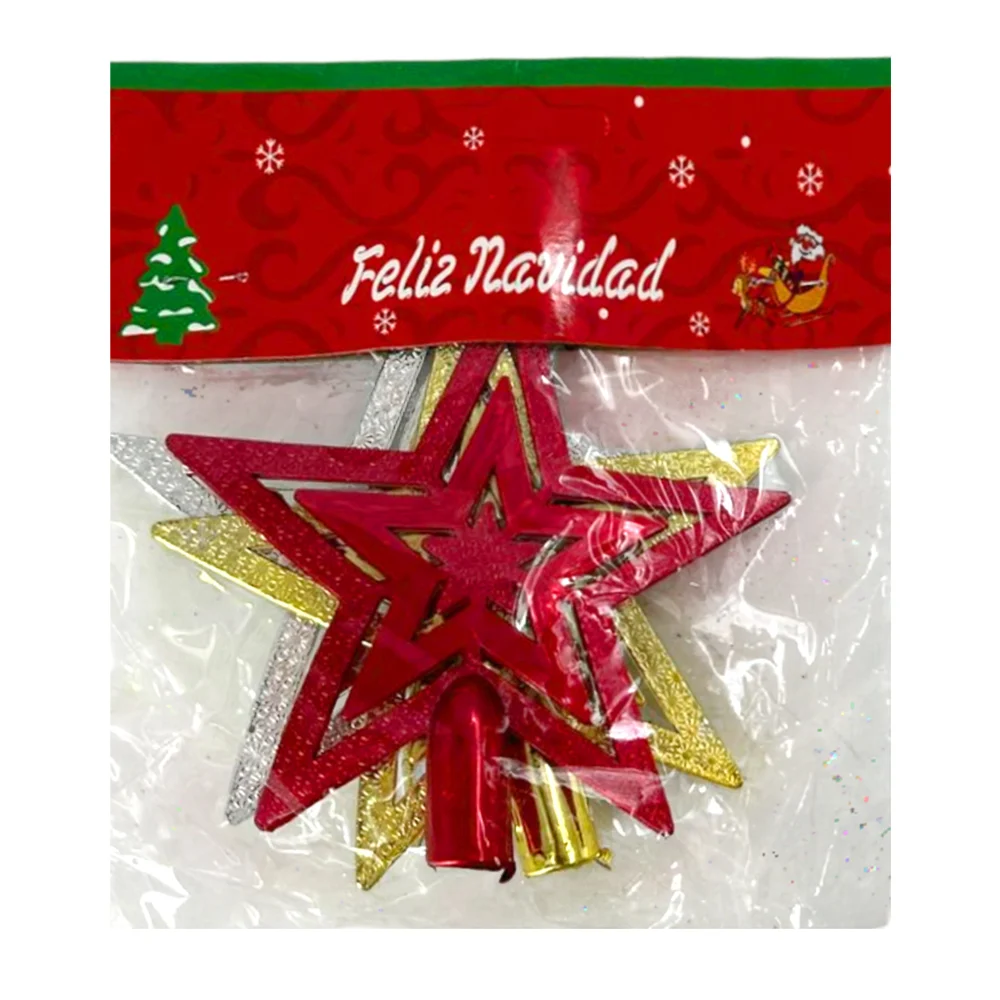 Paquete con 3 estrellas para árbol navideño con diseño metálico, vari…