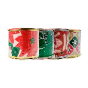 1pza Rollo de listón navideño con orilla de alambre, diseño diamantad…