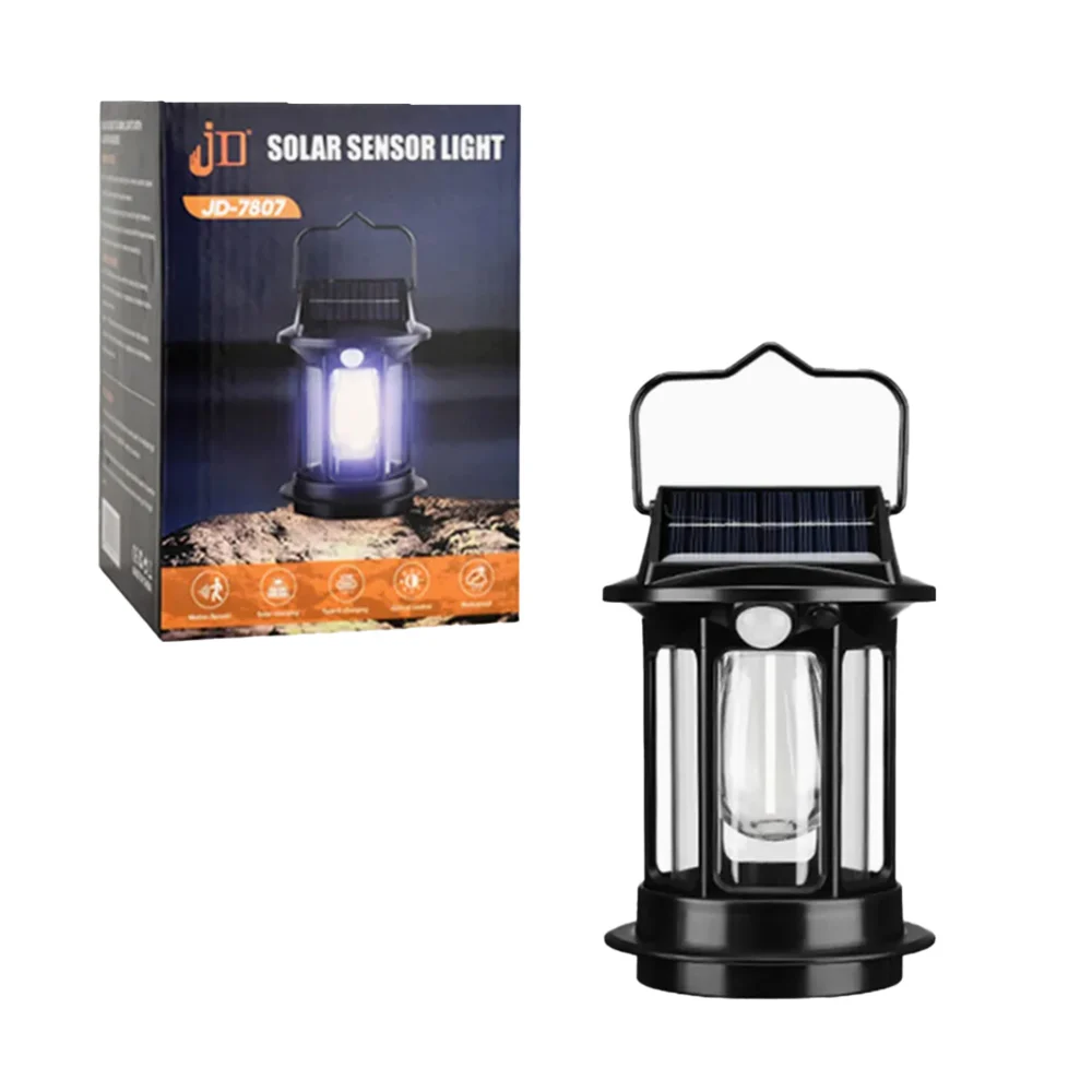 Lámpara led recargable tipo farol con panel solar y sensor de movimie…