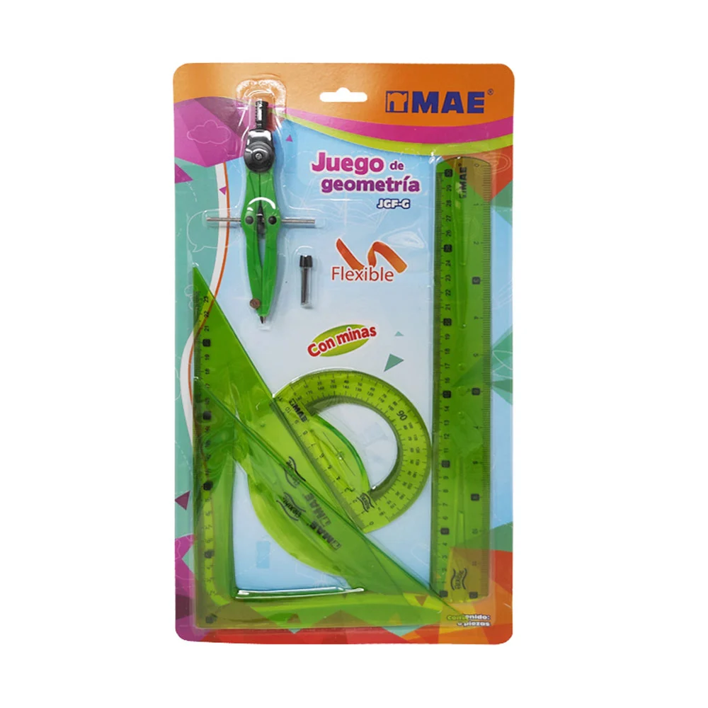 Juego de geometría mae flexible con 6 piezas, regla, escuadras, compá…